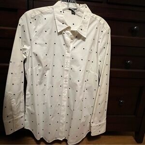 Ann Taylor Petite 12P White Button-Down Blouse with Black Polka Dots – Business